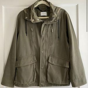 Mens Sandro Paris Green Hooded Coat Utility Jacket Size XL